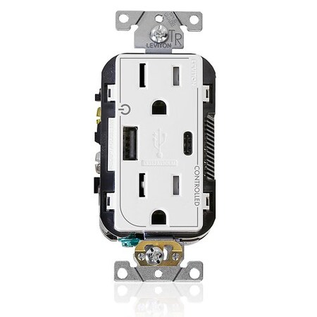 Leviton USB Receptacle, 15 A, 1/2 hp, White T5633-2W