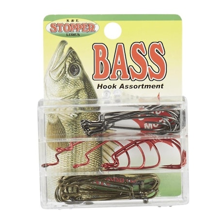 K&E Stoppers Bass Hook Assortment - Multi-Size Fishing Hook Kit, 51PK KE-STP-SHK-BSA