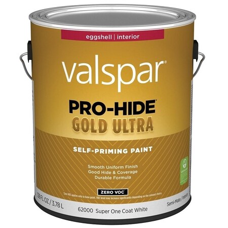 Valspar Pro-Hide Gold Ultra 6200 Latex Paint, Acrylic Base, Eggshell Sheen, Super One Coat White 028.0062000.007