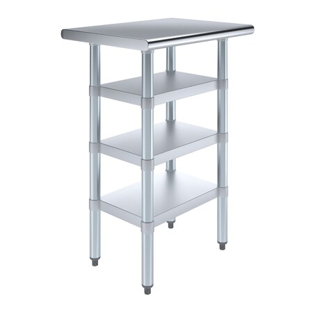 Amgood 18in D x 24in L Stainless Steel Table, Three Undershelves AMG WT-1824-3SH-Z