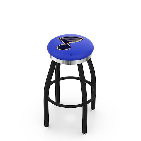 Holland Bar Stool Co 25" Blk Wrinkle St Louis Blues Swivel Bar Stool, Chrome Ring L8B2C25STLBlu