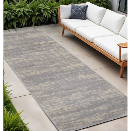 Homeroots 8' Gray And Beige Abstract Indoor Outdoor Runner Rug 545515
