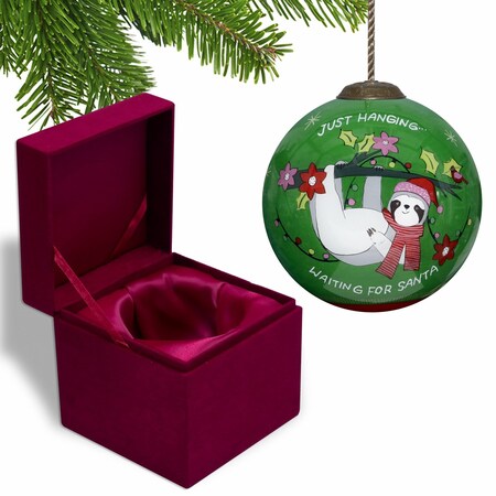 Homeroots Just Hanging Sloth Merry Lights Hand Painted Mouth Blown Glass Ornament 477506