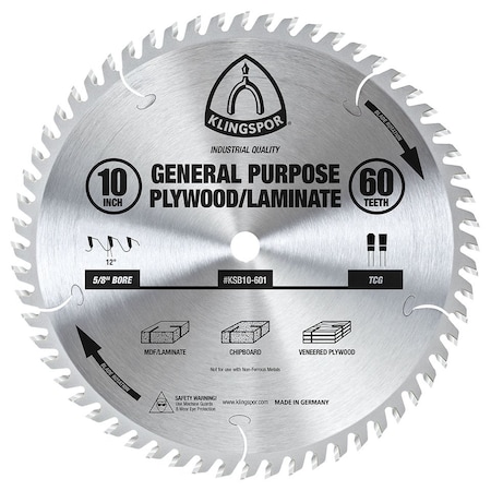 Klingspor 10" 60-tooth General Purpose Plywood/Laminate Saw Blade KSB10-601