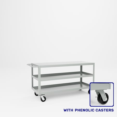 Pucel Heavy Duty Shop Truck, 60 in W x 24 in D x 33.5 in H, Three Shelves, Push Handle, Gray 2460-DT-3P