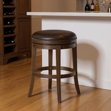 Homeroots 30" Brown Faux Leather and Solid Wood Backless Bar Height Swivel Bar Chair 632396