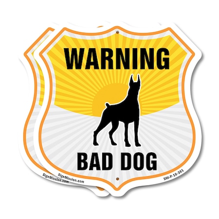Signmission Beware Of Dog Shield Sign Warning Bad Do, 18 inch X 18 inch, Plastic Sign, 2PK SHI-P-2PACK-18-361