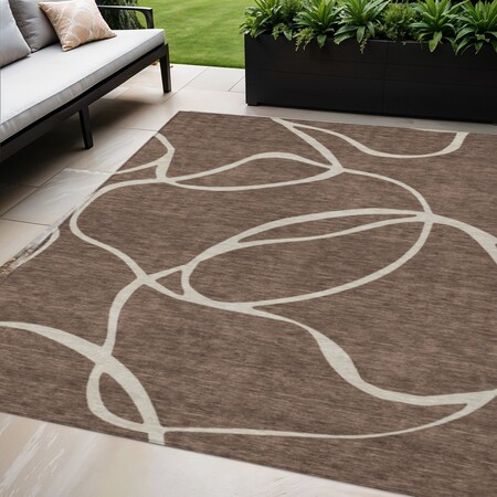 Homeroots 5' X 8' Brown And Beige Abstract Washable Indoor Outdoor Area Rug 597464