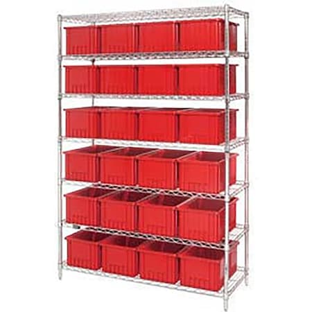 Global Industrial Chrome Wire Shelving With 24 6"H Grid Container Red, 60x24x74 269021RD