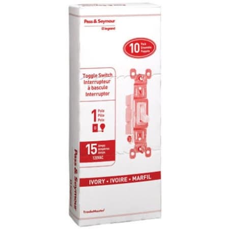 Legrand Toggle Switch, 15 A, 120 VAC, Side Wire Terminal, Thermoplastic Housing Material, Ivory 660IGCP8