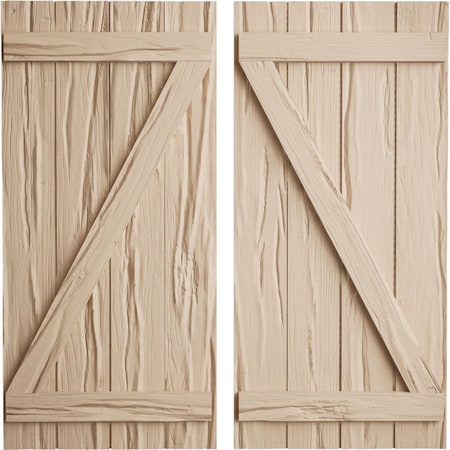 Ekena Millwork Rustic Four Board Joined Board-n-Batten Riverwood Faux Wood Shutters w/Z-Board, 22W x 62H, PR SHUBJZ22X62RWPR