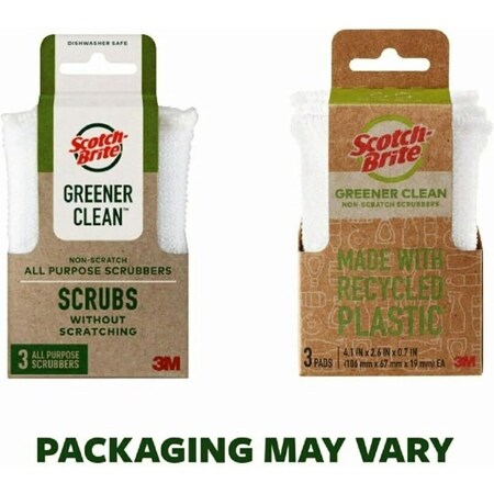 Scotch-Brite Greener Clean Series Non-Scratch Scrubber, Plastic Abrasive, 4.1 in L, 2.6 in W, Multi-Color, 3PK 92773