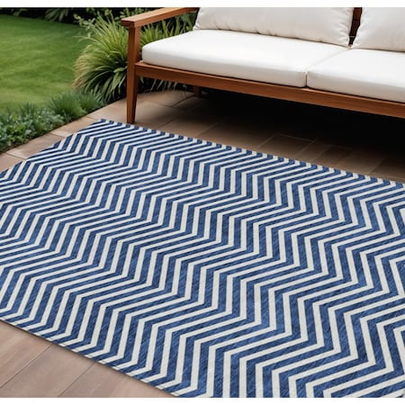 Homeroots 8' X 10' Blue And Ivory Chevron Washable Indoor Outdoor Area Rug 596258