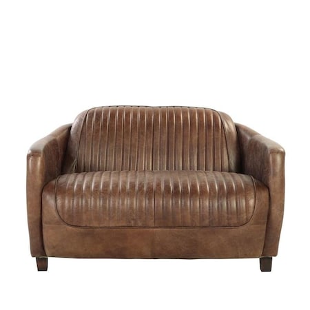 Homeroots 50in Brown Leather Loveseat 374217