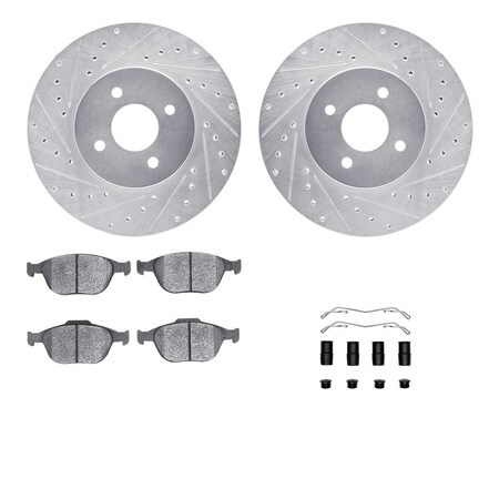 Dynamic Friction Co DFC Rotors-Drilled & Slotted-Silver w/ EURO 5000 Ceramic Brake Pads Incl Hdw 7612-54006