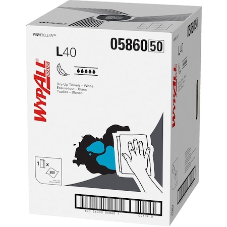 Wypall WypAll Power Clean L40 Extra Absorbent Towels (05860), Limited Use, White, 1 Roll / Box, 200 Towels 05860