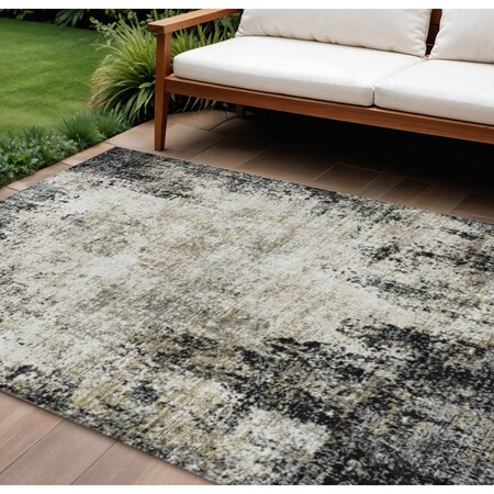 Homeroots 9' X 12' Black Ivory And Beige Abstract Washable Indoor Outdoor Area Rug 612308