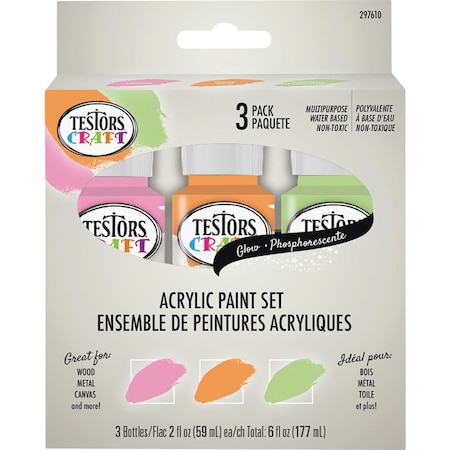 Testors Craft 2 Oz. Acrylic Glow Paint Kit, 3PK 297610