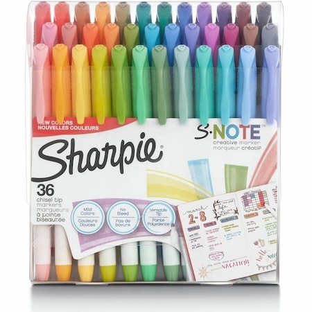 Sanford S-Note Creative Markers, Assorted Ink Colors, Bullet/Chisel Tip, Assorted Barrel Colors, 36PK 2148154