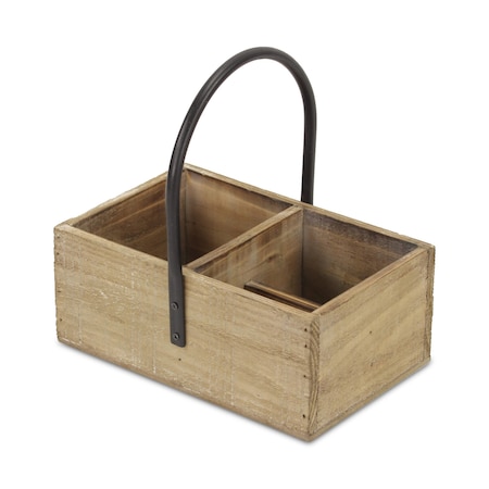 Homeroots 10" Brown Metal And Solid Wood Crate 488013