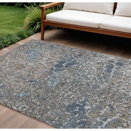 Homeroots 10' X 14' Silver Blue And Brown Abstract Washable Indoor Outdoor Area Rug 596835