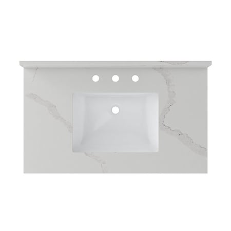 Craft + Main Vanity Top, 22 in OAL, 37 in OAW, Ceramic/Quartz, Calacatta Bianco, Undermount Sink, 1-Bowl QZ37228CBR