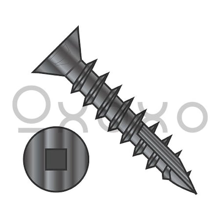 Oxoxo 8X1 Flat Head Nibbed Square Drive Deep Thread Wood Screw Type 17 Full Thrd Black Ox, 10500PK 503707