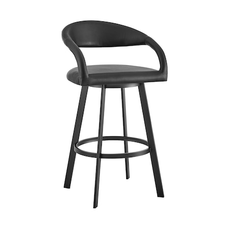 Armen Living Ramona 30in Swivel Bar Stool with Matte Black Iron and Black Faux Leather LCRASWBABLK30