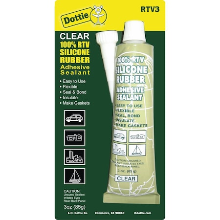 Dottie Silicone Sealant, 3 oz., Carded Tube, Clear, Silicone Base RTV3