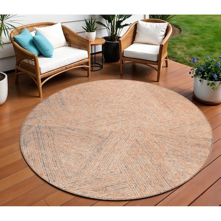 Homeroots 8' Peach Blue And Ivory Round Abstract Washable Indoor Outdoor Area Rug 597036