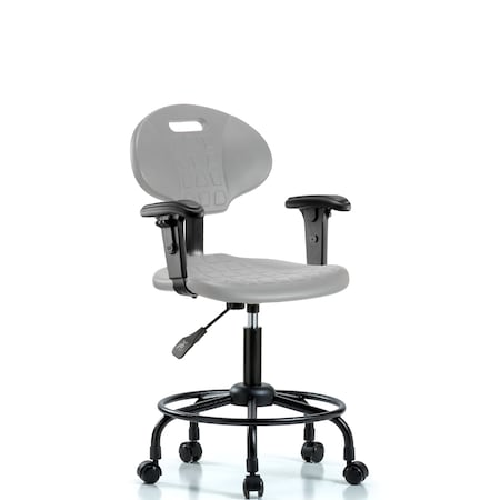 Blue Ridge Ergonomics Polyurethane Chair-Desk Height with Adjustable Arms, Round Tube Base & Casters in Gray Polyurethane TPDHCH-RT-A1-RC-GRY