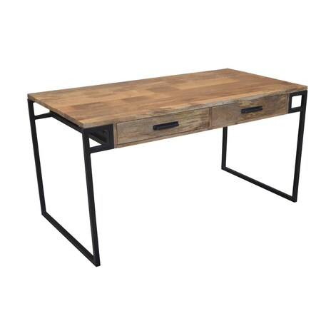 Homeroots 60" Natural and Black Solid Wood Writing Desk With Two Drawers 489179