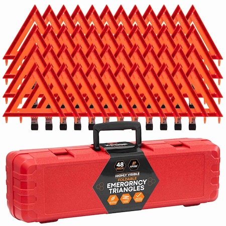 Xpose Safety 48 Sets Warning Triangle DOT Approved 3PK, Reflective Warning Road Safety Triangle Kit, 48PK WTR-3-48-X
