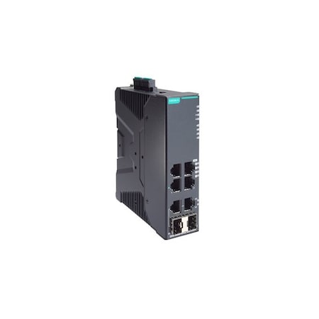 Moxa Compact industrial PoE+ smart Ethernet switch with 4+2G ports, -10 to 6 SDS-3006-4PoE-2GTXSFP