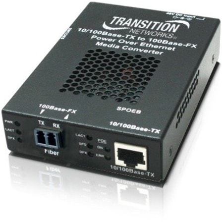 Transition Networks 10/100BASE-TX RJ45 POE TO 100BASE-FX, MM SC, 2 KM WITH -NA PWR SUPPLY SPOEB1013-105-NA