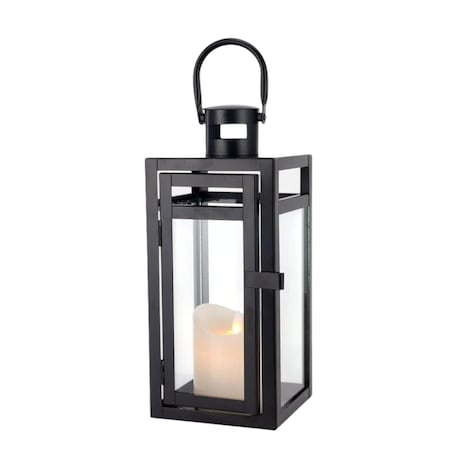 Homeroots 12" Clear And Black Glass And Metal Tabletop Lantern Candle Holder 719755