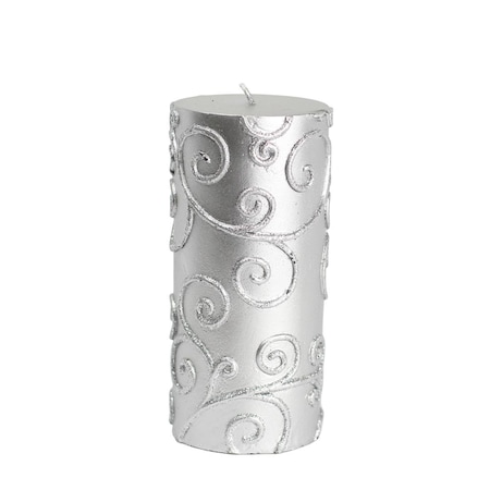 Vaser Designs 3 x 6 in. Scroll Pillar Candle, Silver VA2593546