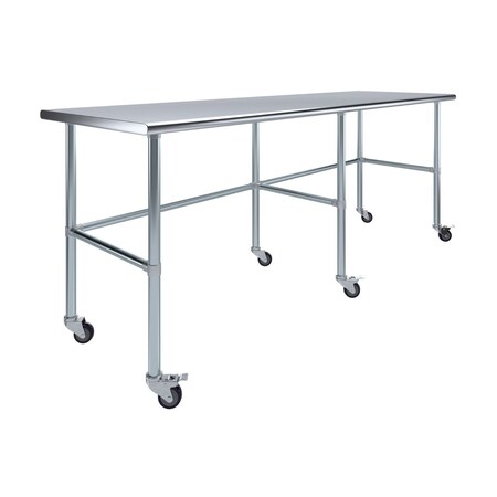 Amgood 30in D x 96in L Stainless Steel Open Base Table, 3in Casters AMG WT-3096-RCB-WHEELS-Z