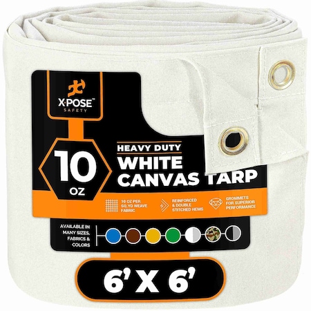 Xpose Safety Tarp, 6 ft X 6 ft, 10 oz, White, Canvas CTW10-66-X