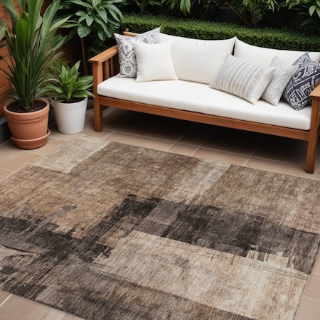 Homeroots 8' X 10' Brown Black And Tan Abstract Washable Indoor Outdoor Area Rug 606047