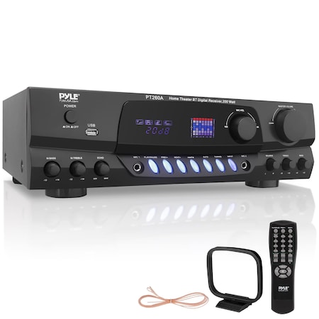 Pyle Pyle 200W Home Audio Power Amplifier - Stereo Receiver, AM/FM Tuner, 2 Mic Inputs, Echo Control PT260A