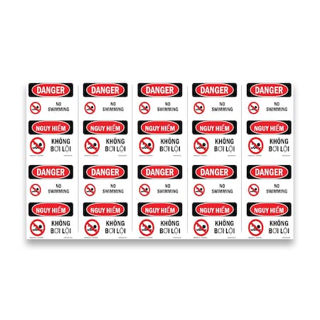 Signmission Safety Sign, OSHA Danger, 5" Height, No Swimming Bilingual, 10PK OS-DS-D-35-VV-1709-10PK