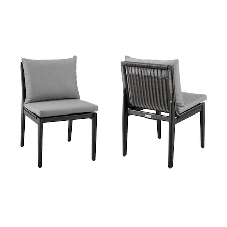 Armen Living Cayman Outdoor Patio Dining Chairs in Aluminum with Gray Cushions - Set of 2 LCCCSIBL