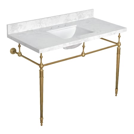 Kingston Brass 49" Quartz Console Sink with Brass Legs, 8-Inch, 3-Hole, Quartz White/Brushed Brass KVPB4922W38CRV7