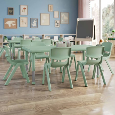 Flash Furniture 7 PC Plastic Activity Table and 6 Chairs Set, 10.5 inSeat Height-Sage YU-YCX-0013-2-RECT-TBL-SAGE-E-GG