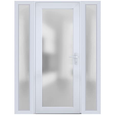 Vdomdoors Front Exterior Prehung FiberGlass Door Frosted Glass / Manux 8102 White Silk / 2 Sidelight Exterior MANUX8102EXD-WS-W16+30+16 x H80-LH