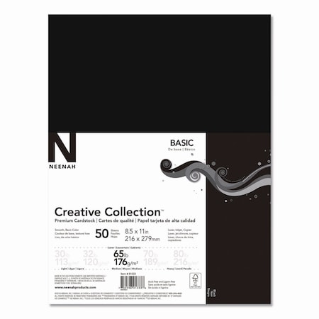 Neenah Paper Creative Collection Premium Cardstock, 65 lb Cover Weight, 8.5 x 11, Black, 50PK 91333-01