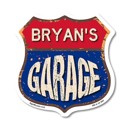 Signmission Bryan's Garage, 12 Inch X 12 Inch, Aluminum Metal Sign SHI-A-12-383-BRYAN