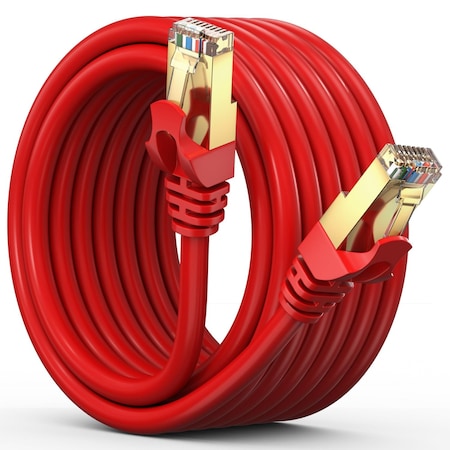 Maximm 12ft Flat Cat7 SFTP Shielded Ethernet Cable, Red CAT712FTRed