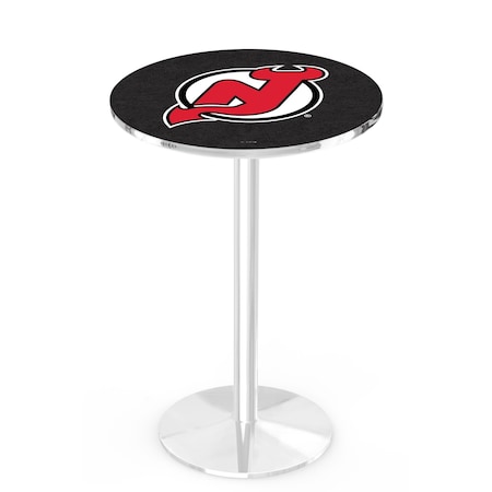 Holland Bar Stool Co 42" Chrome New Jersey Devils Pub Table, 36" dia. Top L214C4236NJDevl